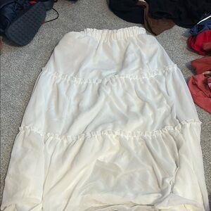 Aerie Cream Bubble Midi Skirt Tiered Ruched